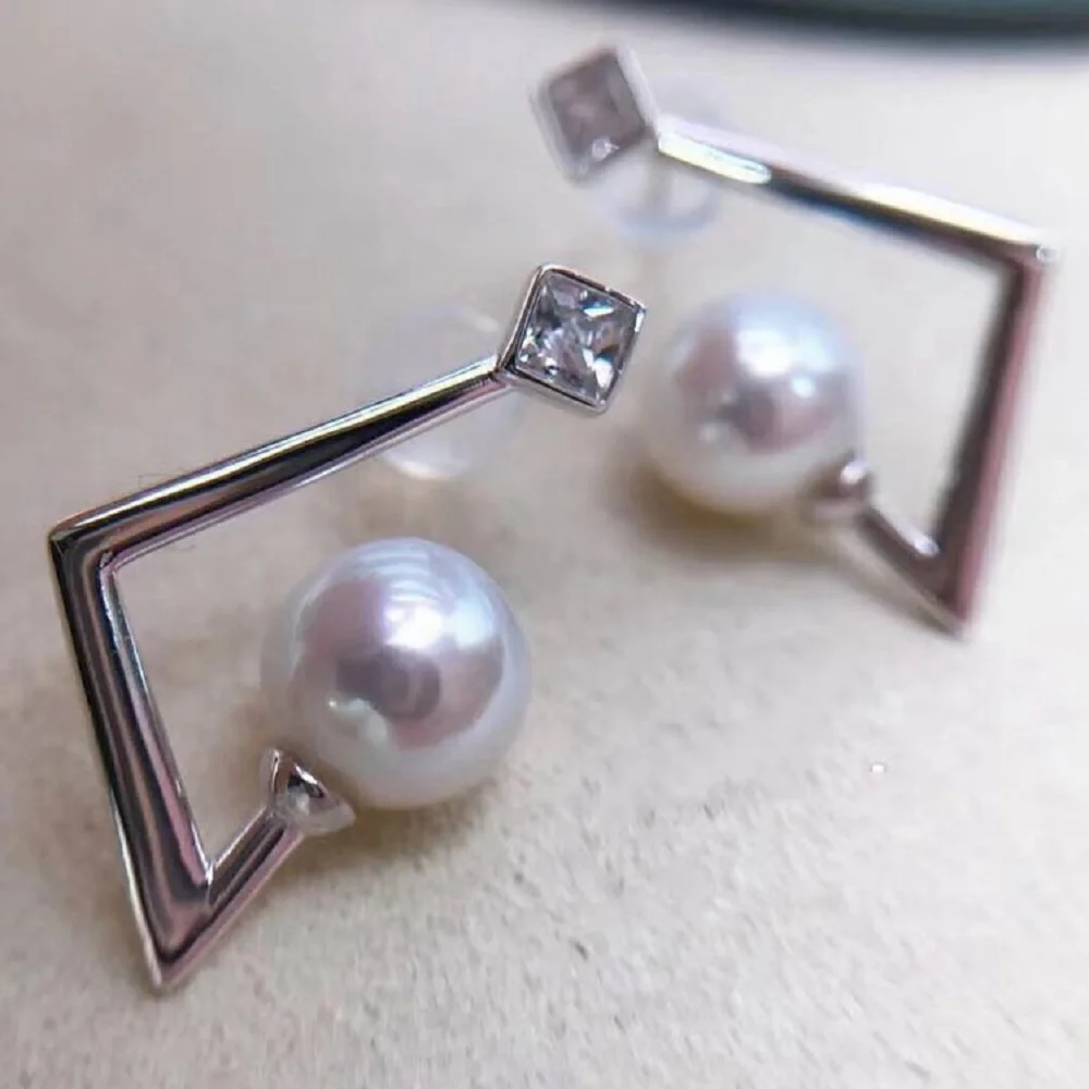 

Popular Pearl Earrings AAAA 7-8mm Natural Japanese Round Pearl Earrings 925s