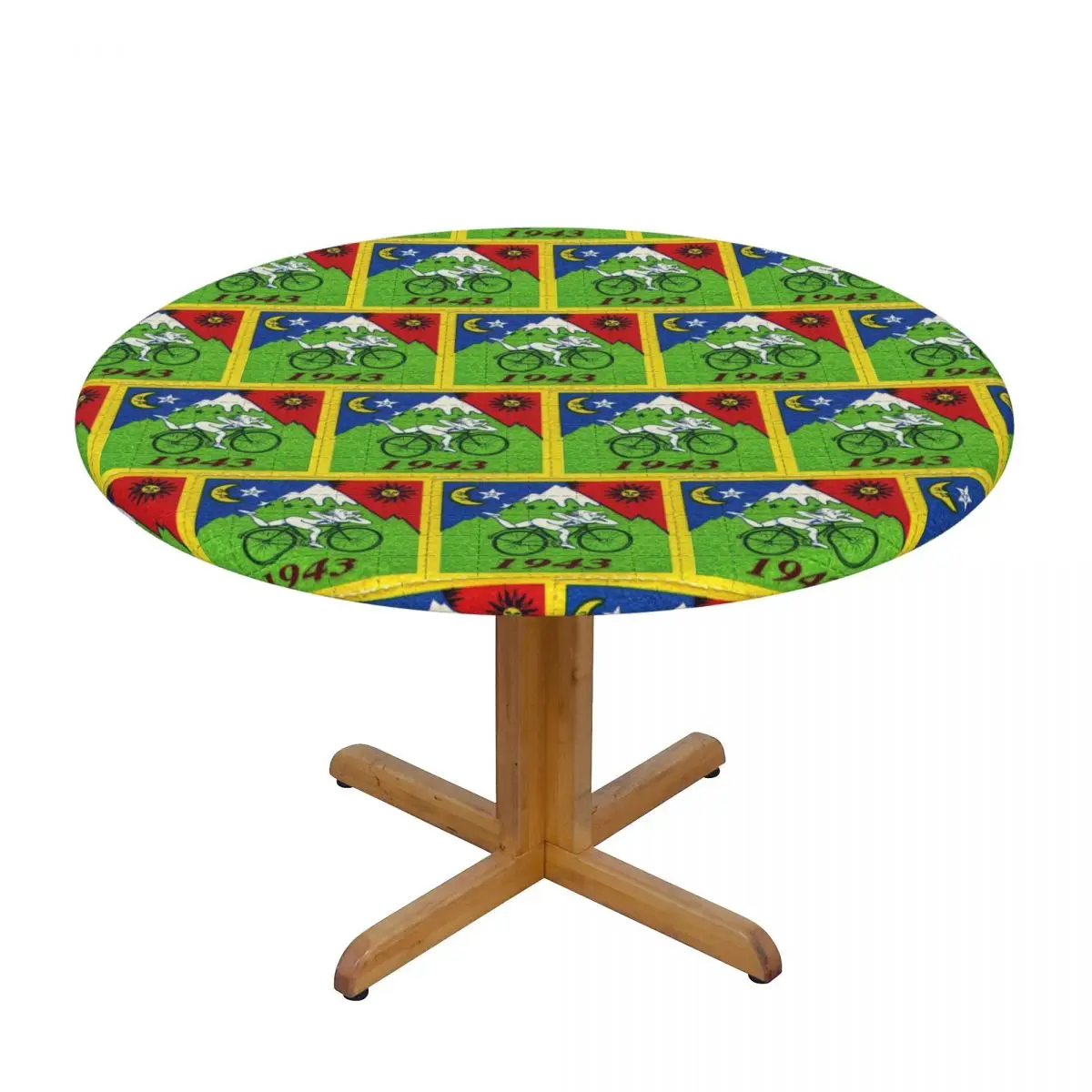 Bicycle Day Lsd Blotter Art Tab Waterproof Round Tablecloth Oilproof Table Cloth for Kitchen Events Dining Table Cover