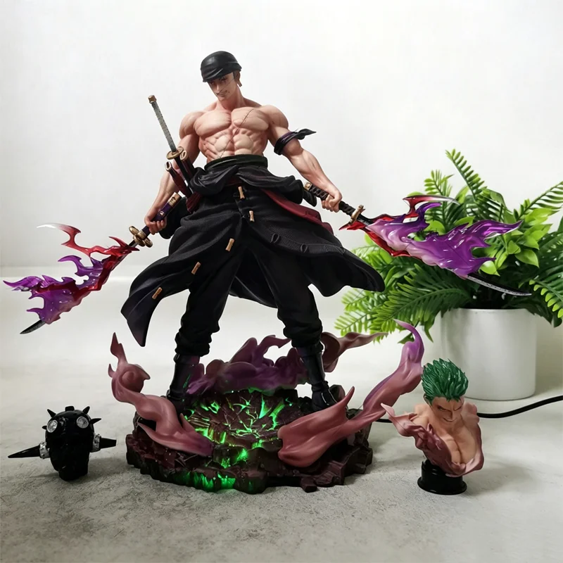 27,5cm One Piece Roronoa Zoro Doppelkopf-Skulptur Burst Aura Anime-Figur PVC Sammlerstück Desktop-Dekoration Trendiges Spielzeug Geschenk