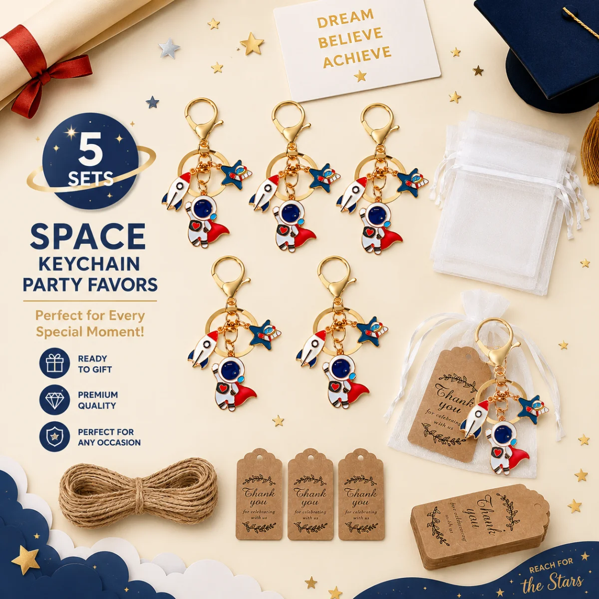 15pcs/5sets Astronaut Keychain Gift Space-Themed Party Supplies Holiday Party and Celebration Gift Set view 2