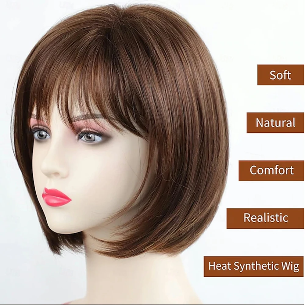 HAIRJOY Synthetic Hair Short Brown Bob Wigs with Bangs for Women  Daily Party Wig image 3