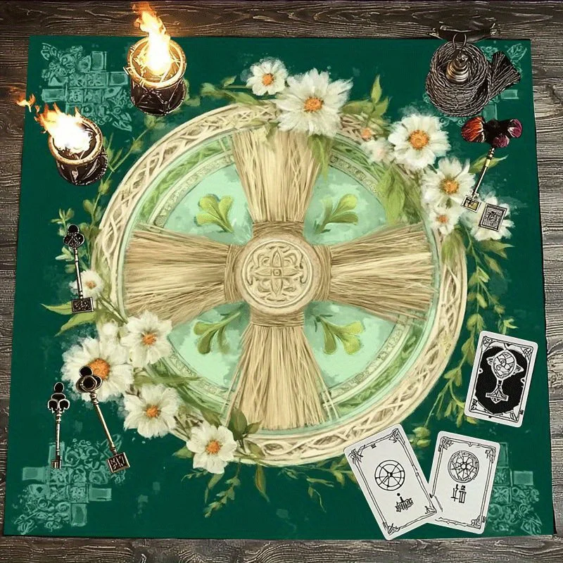 Nature Wheel Pattern Tarot Tablecloth, Washable, Divination Ritual Home Tablecloth Decor