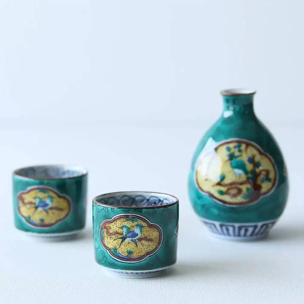 In Stock: Japanese Imported Kutani Ware Hand-Painted Blue Sake Set, One Pot And Two Cups, High-End Ceramic Drinkware