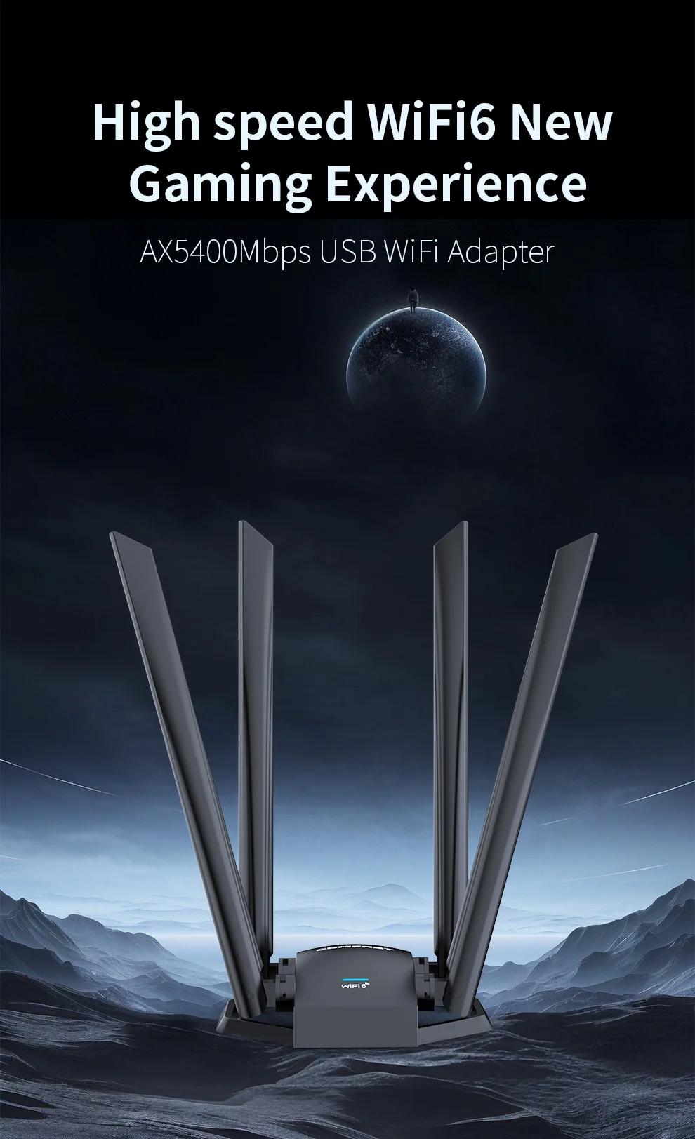 AX5400 Wifi 6 Network Card with 4*5dBi antennas Type-C to usb 3.0 Wi-fi Dongle 802.11ax 5Ghz 6Ghz 160mW high power wifi adapter