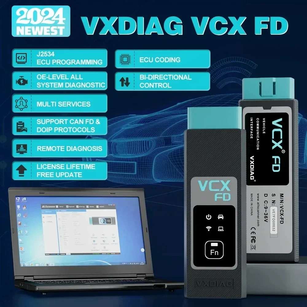 VXDIAG VCX FD for GM for Ford/Mazda 2 in 1 OBD2 Diagnostic Tool Car Code Scanner Support WIFI DoIP and CAN FD ECU Coding J2534