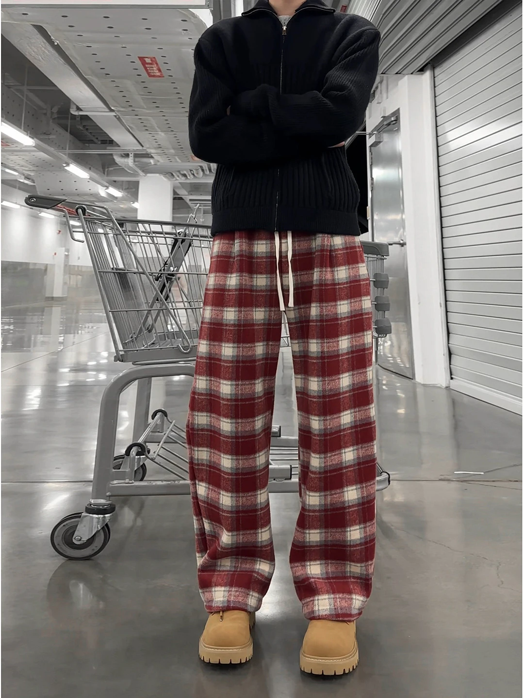 

Мужские повседневные брюки American Sle Winter Thiened Fce Lined Plaid с флисовой подкладкой, прямые, с высокой талией, свободного кроя