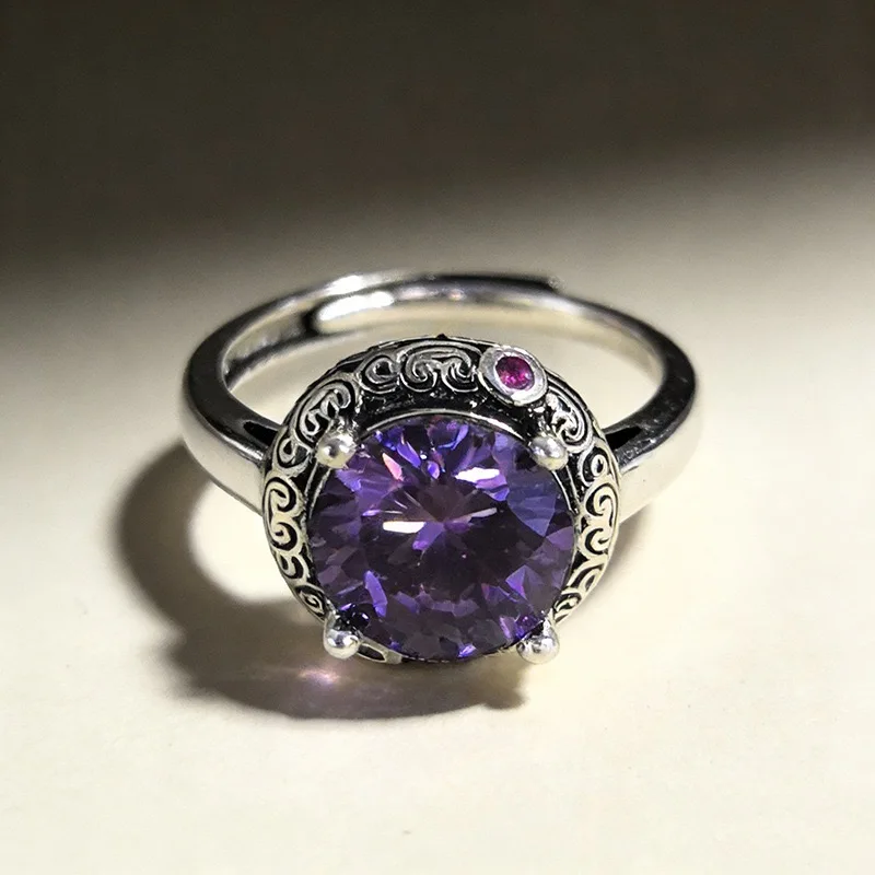 925 Sterling Silver Rings for Women Couple Minimalist Purple Stone Ring Fine CZ Jewelry Birthday Gift Prevent Allergy