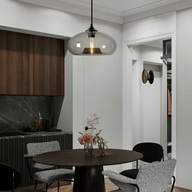 

SANDYHA Stylish Nordic Round Colored Glass Pendant Light for Dining Table Restaurant Chandelier Elegant Living Room Home Decor