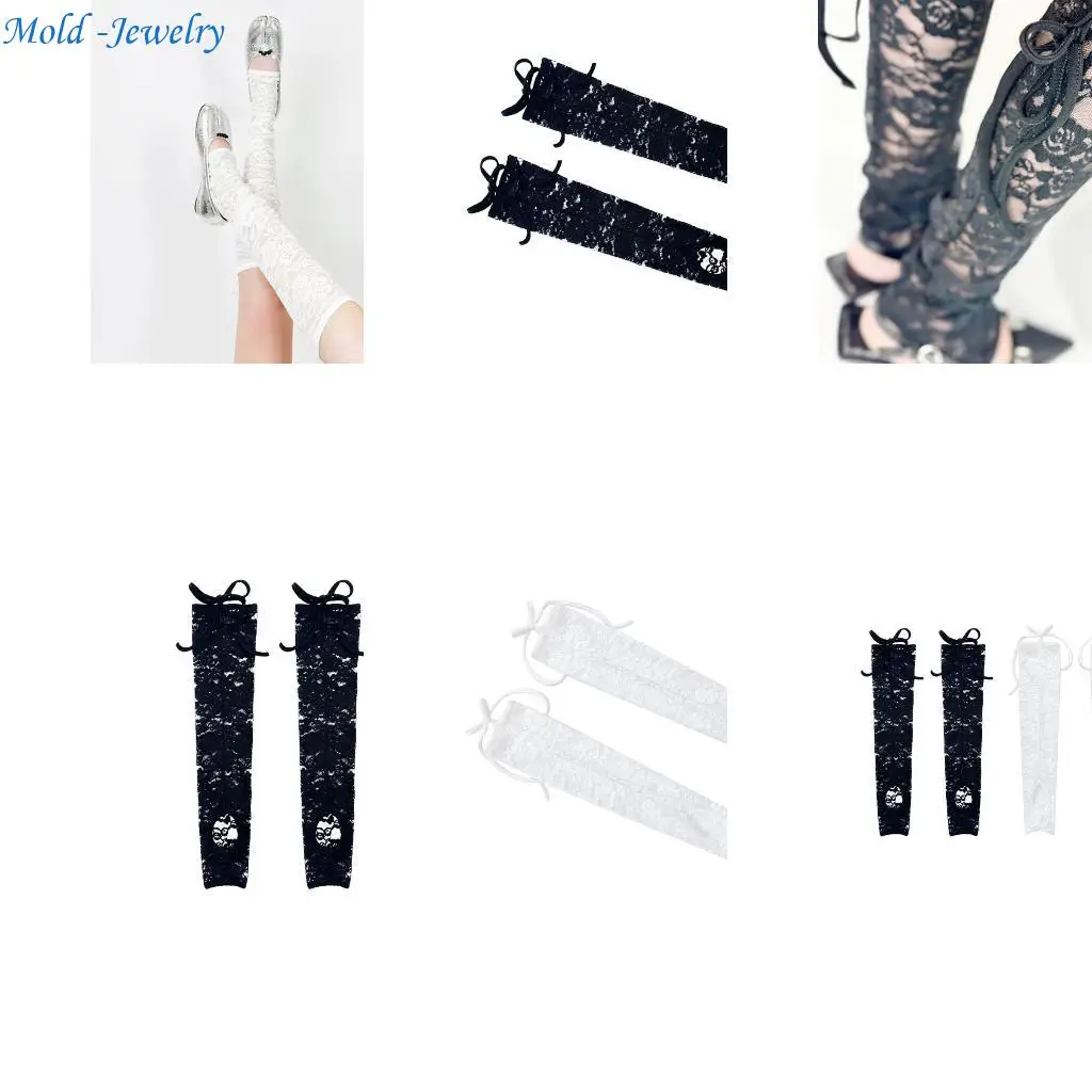 

69HB Women's Mesh Lace Leg Warmers Sweet Lolitas Long Knee Highs Socks Lace Up Leg Warmers Boot Cuffs Summer Leg Sleeves