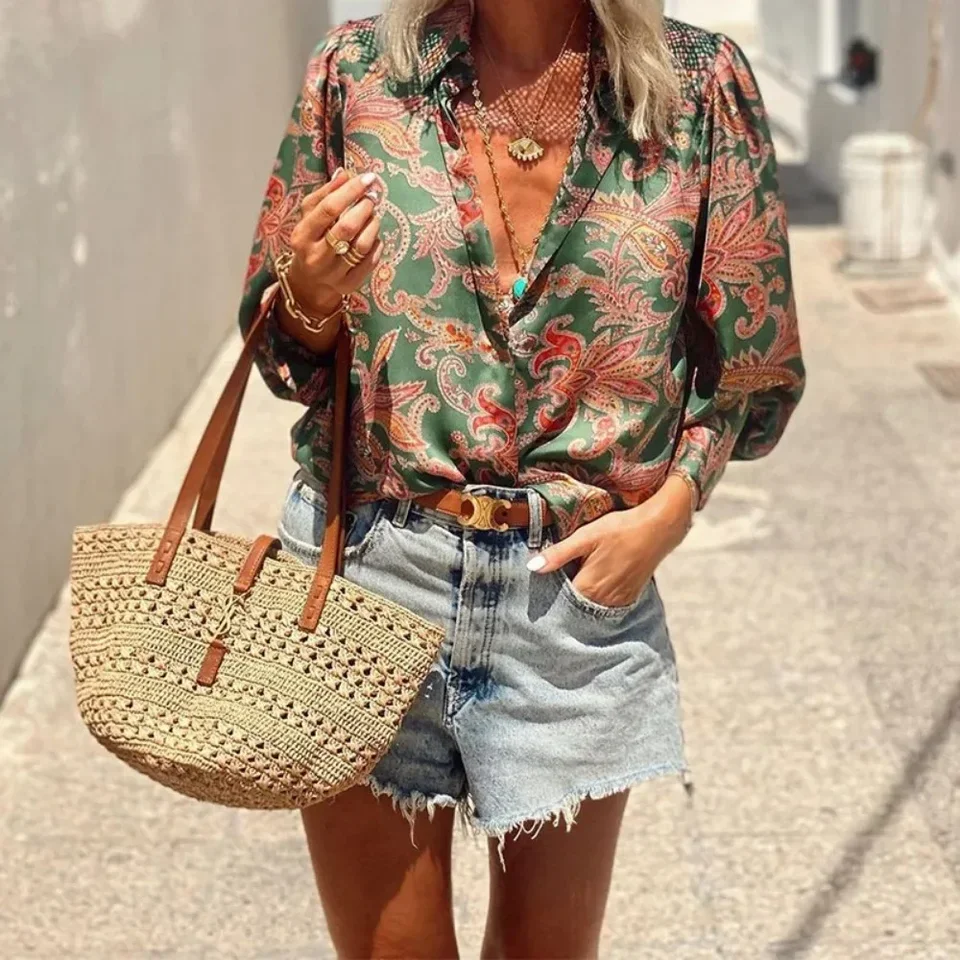 

Loose Printed Shirt Women's Casual and Fashionable Long Sleeve Blouses