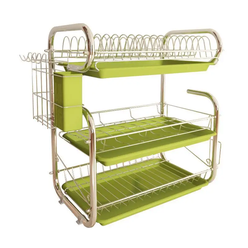 

Multifunctional household wrought iron three-layer tableware storage rack drainage bowl kitchen metal chopstick rack