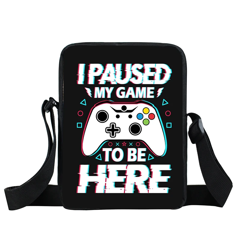 Bolso cruzado con estampado de videojuegos para mujer, bandolera de lona con soporte para teléfono y libros, elige tu arma