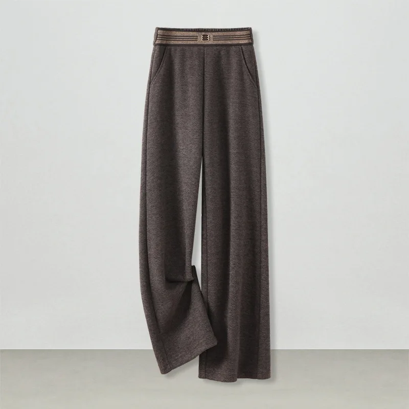 سراويل صوفية ضيقة مستقيمة للنساء والشتاء، أنيقة، تغطي الورك، فضفاضة، تنحيف، صغير الحجم، كاجوال