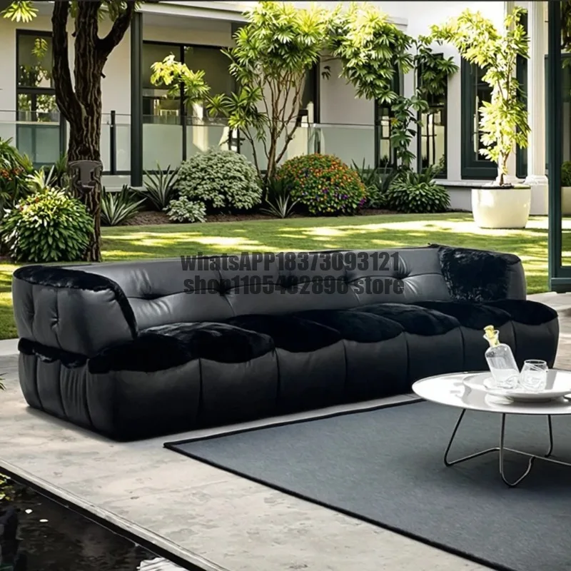Original design high rebound foam filled top pattern cowhide fur cover transparent acrylic feet Russian pine living room sofa