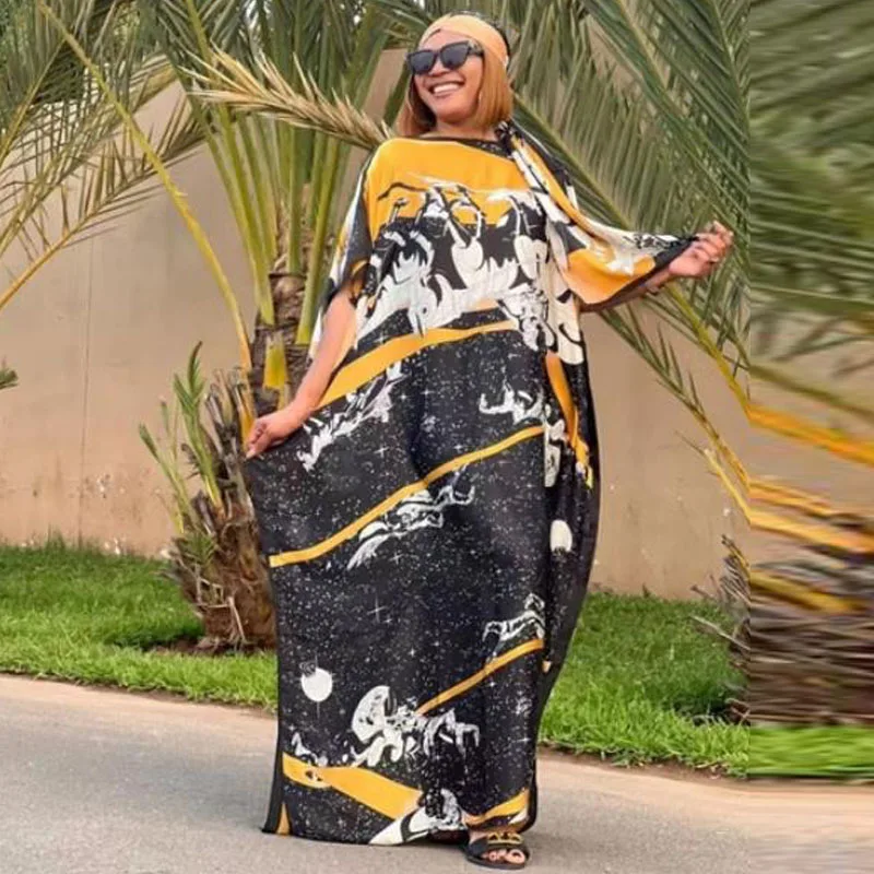 Dress Length 140cm, Bust:160cm abaya for woman dresses Bazin Print Dashiki Women Long Dress/gown Yomadou Color Pattern oversize