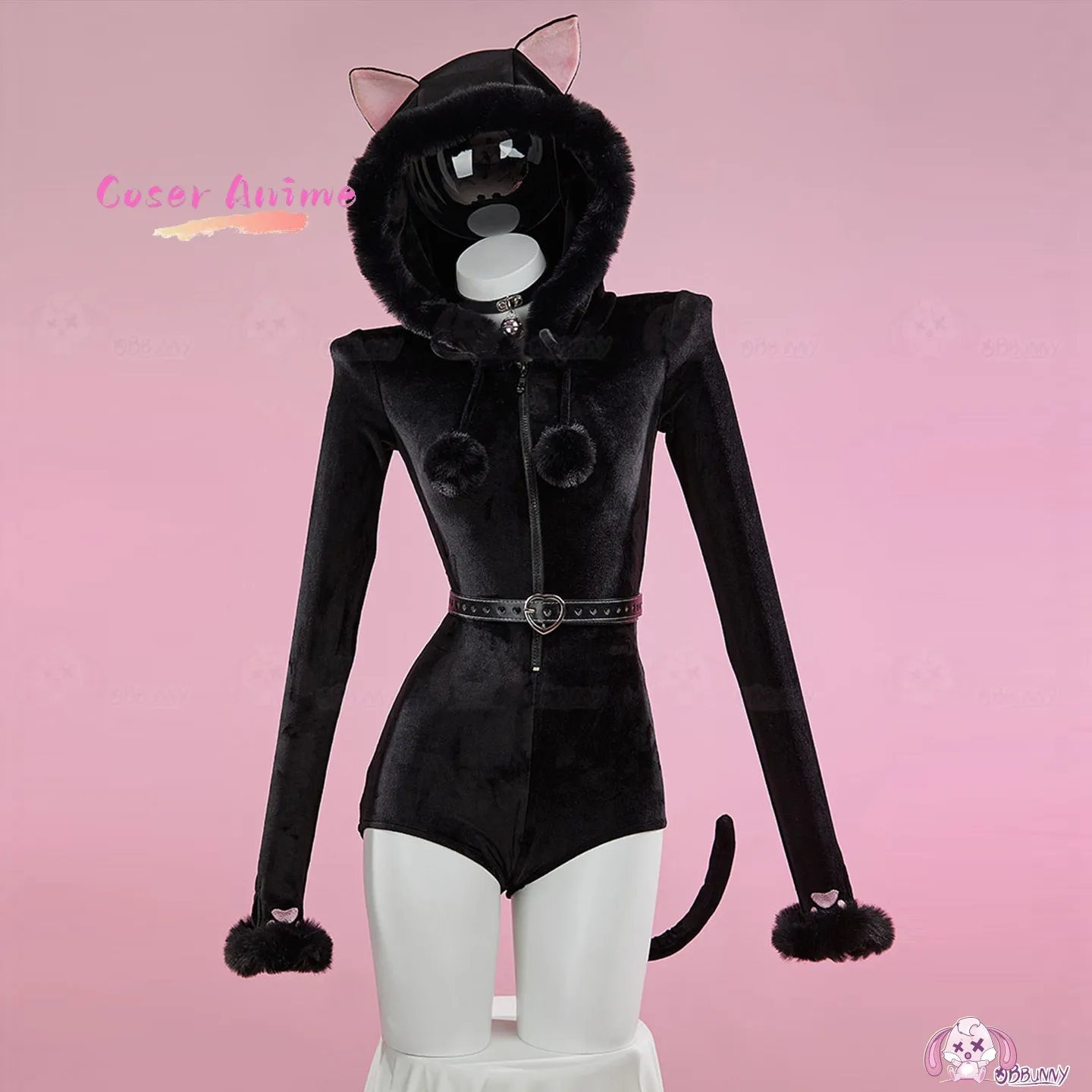 Pijama de Felpa con Capucha de Orejas de Gato Kawaii, Ropa de Dormir Suave para Cosplay, Tres Colores, HERO Cos