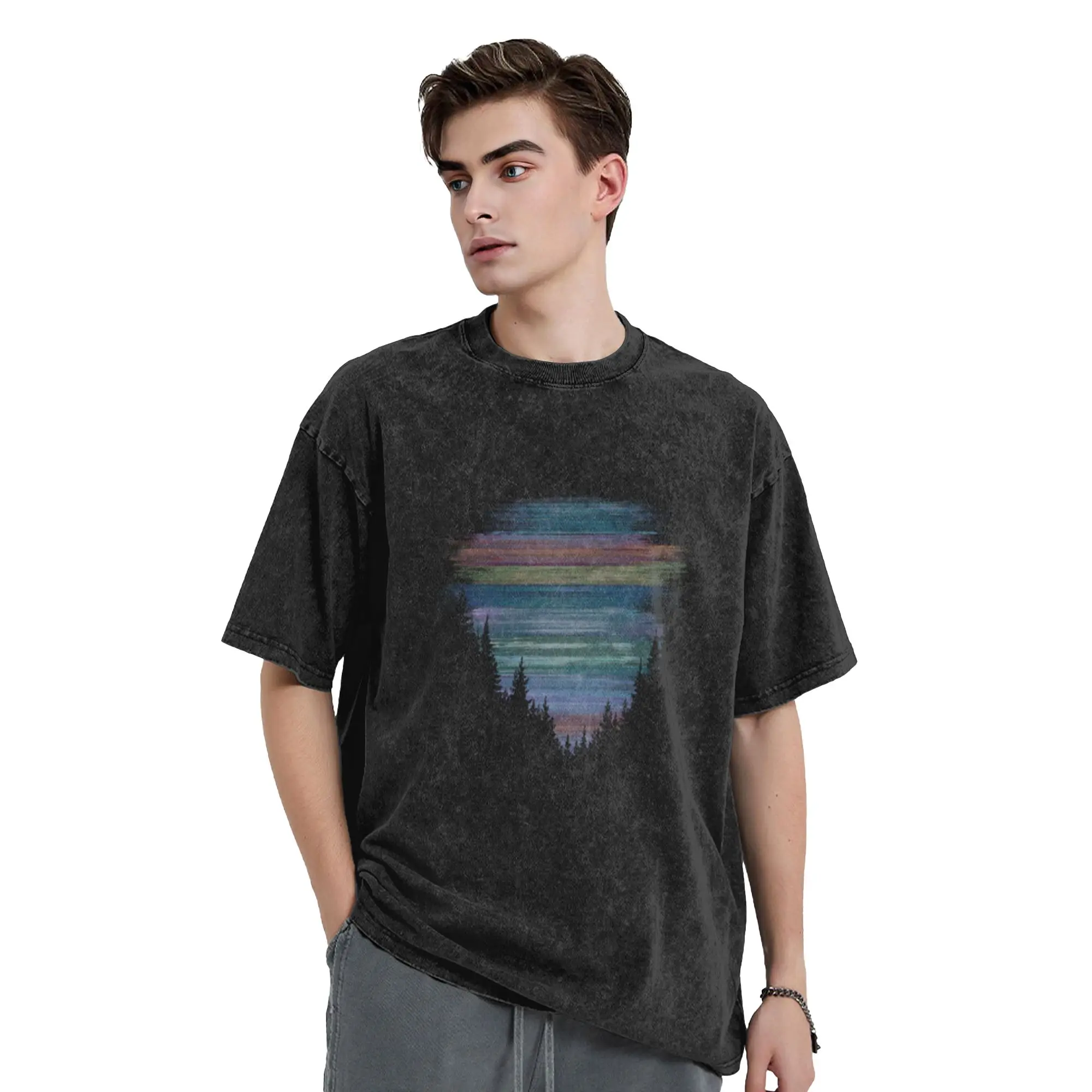 Sunset Forest Vibes Classic Trendy A Washed T Shirt Men's Women's Oversized Cotton Tees Tops