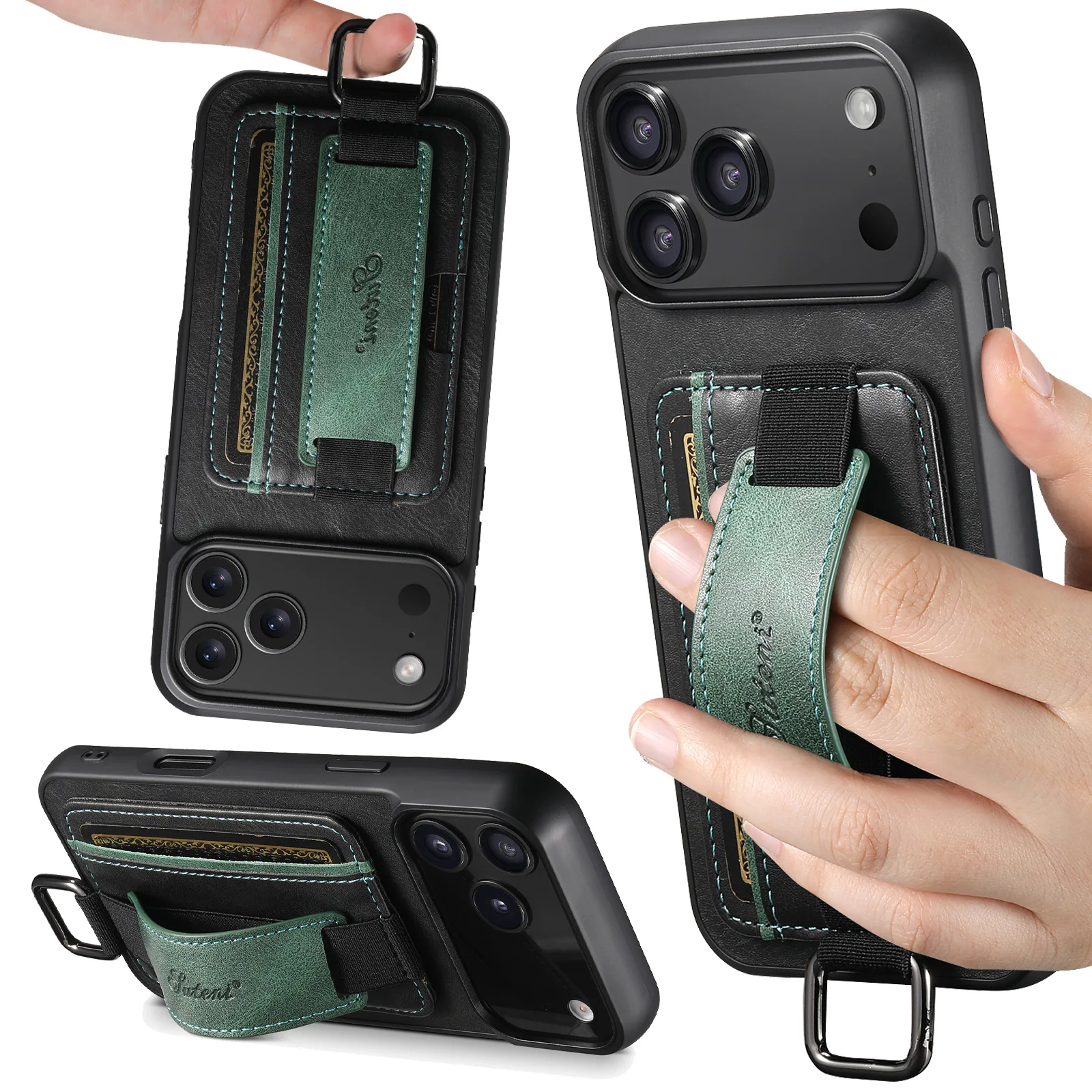 سليم صالح قسط محفظة جلدية الحال بالنسبة آيفون 17 برو ماكس 13 12 11 14 15 16 برو ماكس 16 زائد شريط للرسغ حامل بطاقة فتحات غطاء #4