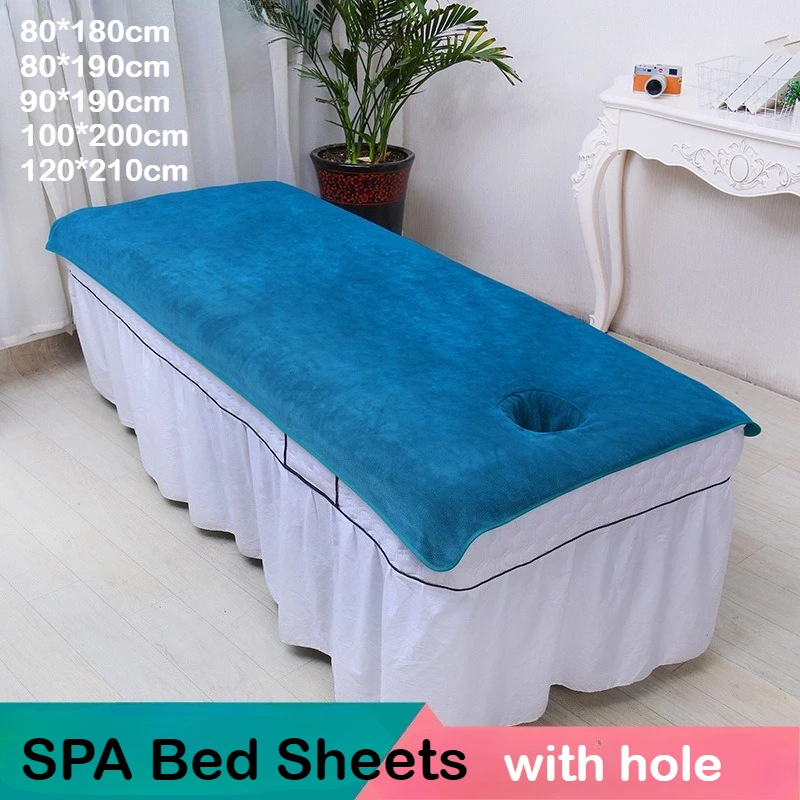 Solid Velvet Beauty Salon SPA Bed Sheets Massage Warm Bed Table Cover Sabanas Soft Salon Sheets with Hole