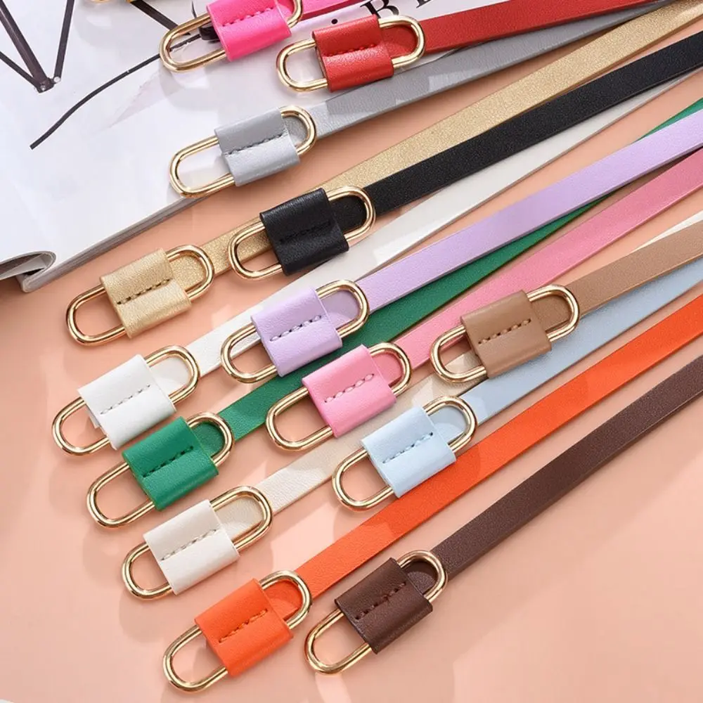 

Metal Buckle PU Leather Belt Elegant Simple Slim Side Thin Waist Belt All-match Trouser Decor Dress Decoration Daily