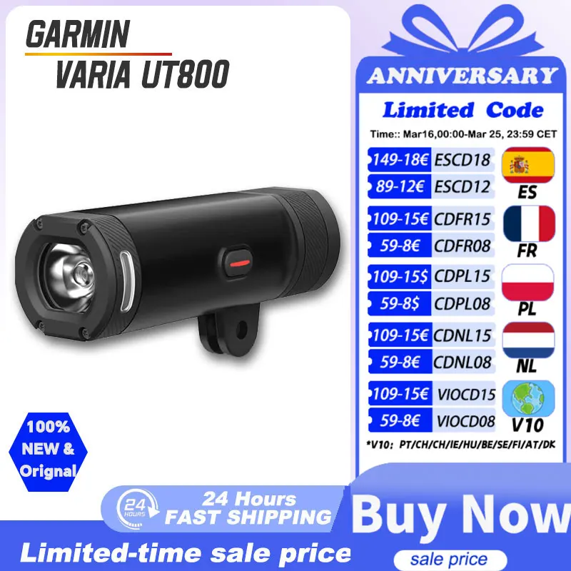 Garmin Varia UT800, éclairage avant intelligent unisexe, ultra-léger, résistant aux intempéries, haute intensité, grand angle, éclairage stable