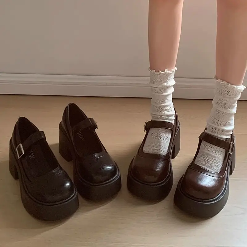 

Весна 2024, женские черные, милые, универсальные, на высоком каблуке, Мэри Джейн, Single oes, модный корейский клей с круглым носком...