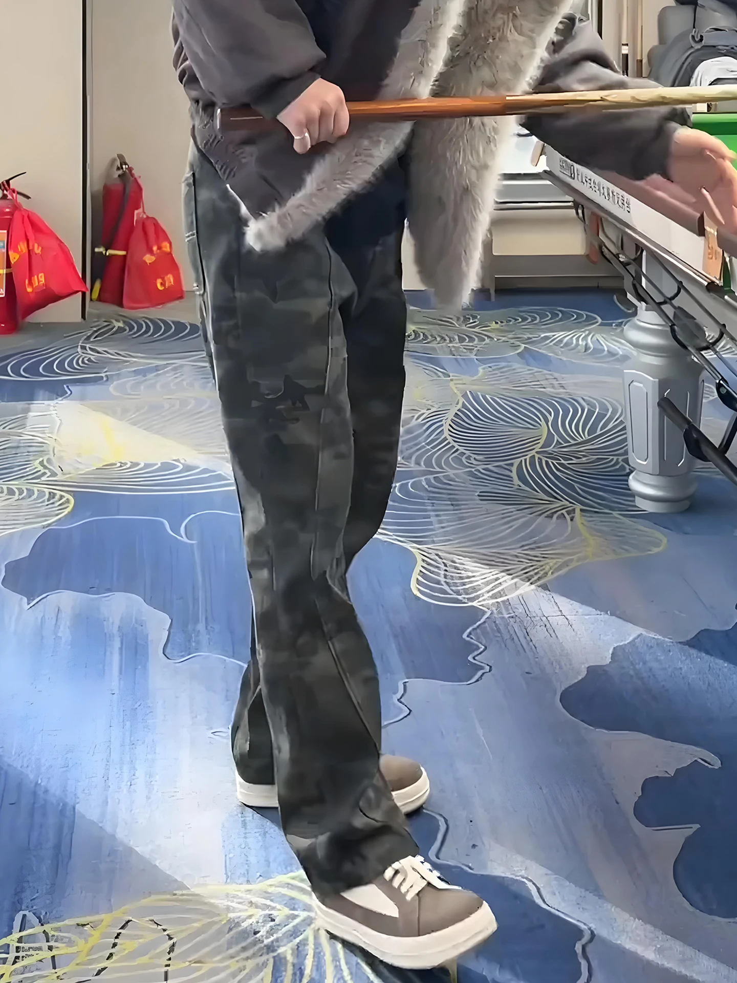 

American Retro Camouflage Thiened Fce Men's Jeans Straight Leg High Street Flared Denim Pants Winter Workwear Trousers