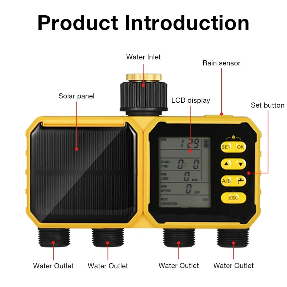For Garden Irrigation Systems Solar Watering Timer For Rainy Weather Protection Built-in Solar Panel Customizable Timer Settings