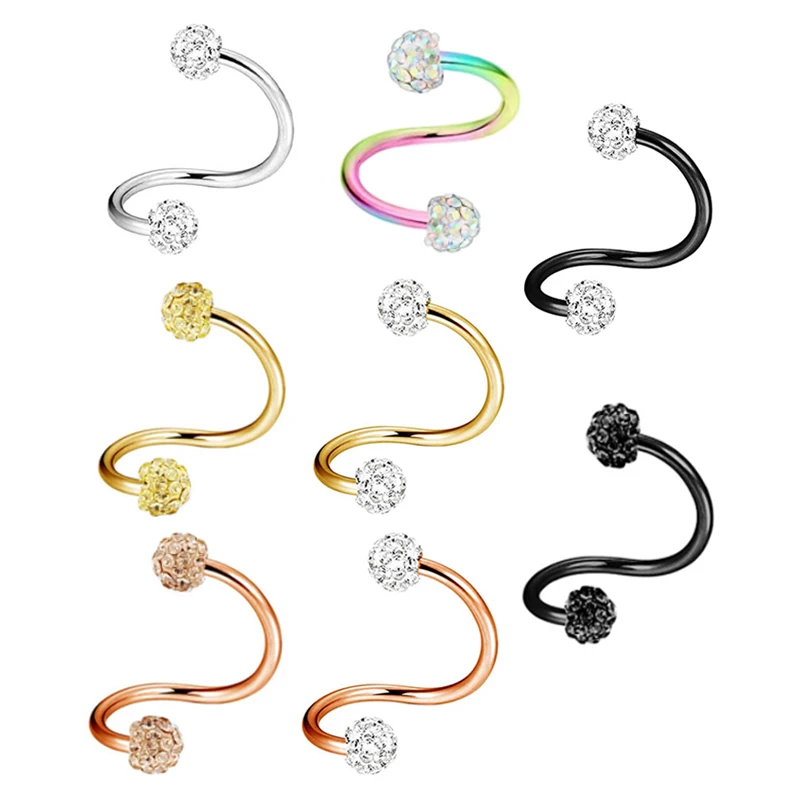 

Twisted Barbell 16g Piercing Earrings Helix Cartilage Twist Steel Daith Spiral Belly Button Ring Navel Gauge Twister Body J