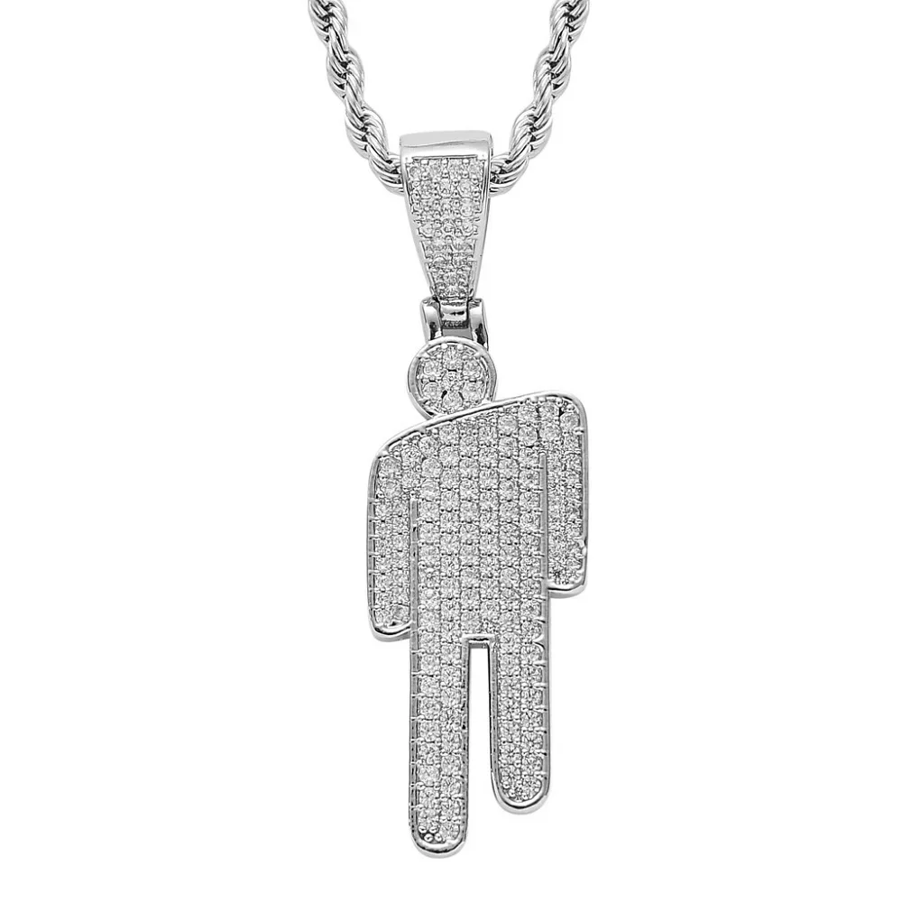 BBillIe necklace for women Stainless Steel Human Pendant Necklace Fashionable Luxury Cartoon Off-Center Rhinestone Pendant