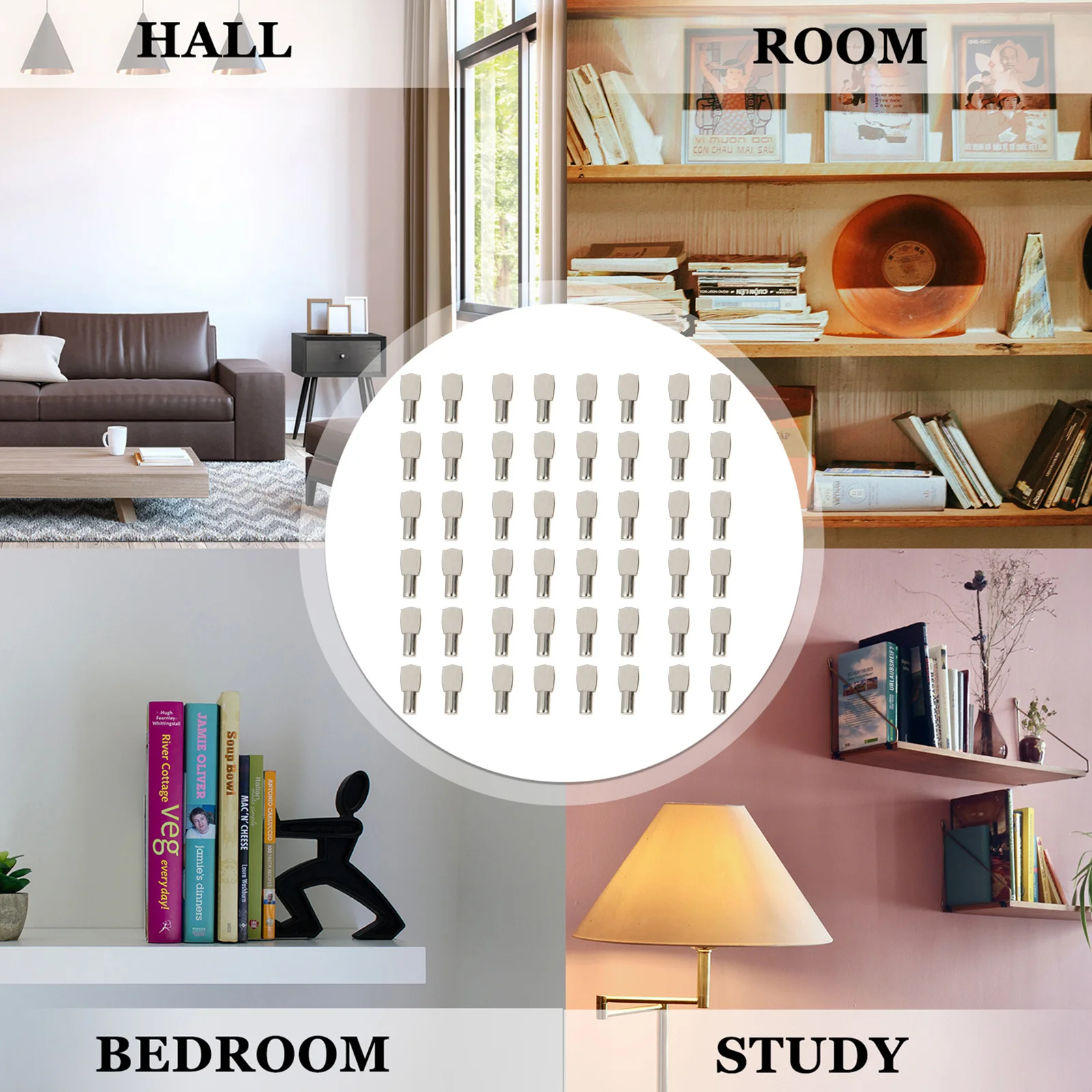 

50pcs Metal Shelf Supports Cold Rolled Steel No Burr Durable Tool-Free Install For Cabinet Bookshelf Wardrobe Display Shelf