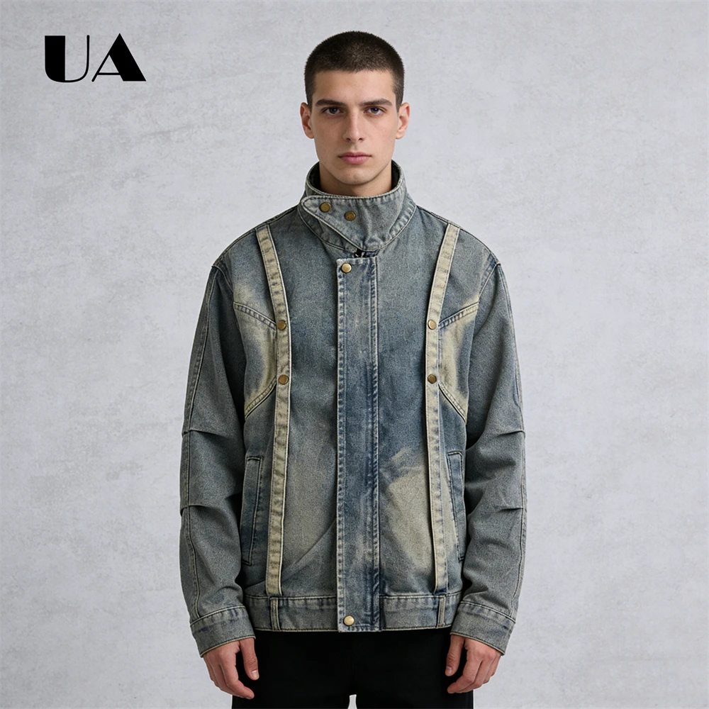 

Джинсовая куртка ULBYANRY в стиле ретро для мужчин и женщин, весенне-осенняя куртка в уличном стиле, трендовая свободная куртка на молнии