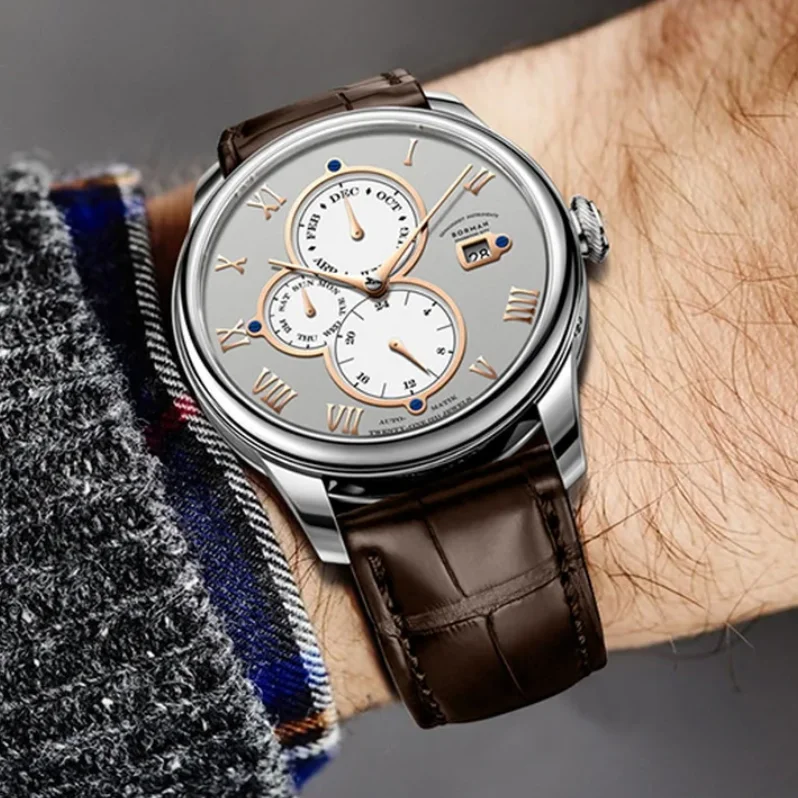 بورمان ساعة أوتوماتيكية للرجال 41 ملم ساعة يد ميكانيكية 50 متر مقاومة للماء الياقوت مرآة ثلاثية النوافذ متعددة الطلب تاريخ الأسبوع 24 ساعة #1