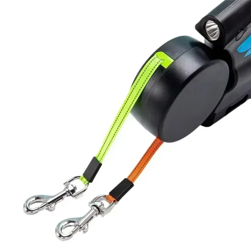 

MCGS-Rotating Pet Leash For 2 Dogs Adjustable Double Rope Leashes With Flashlight Poop Bag Box Pet Traction Rope Retractable