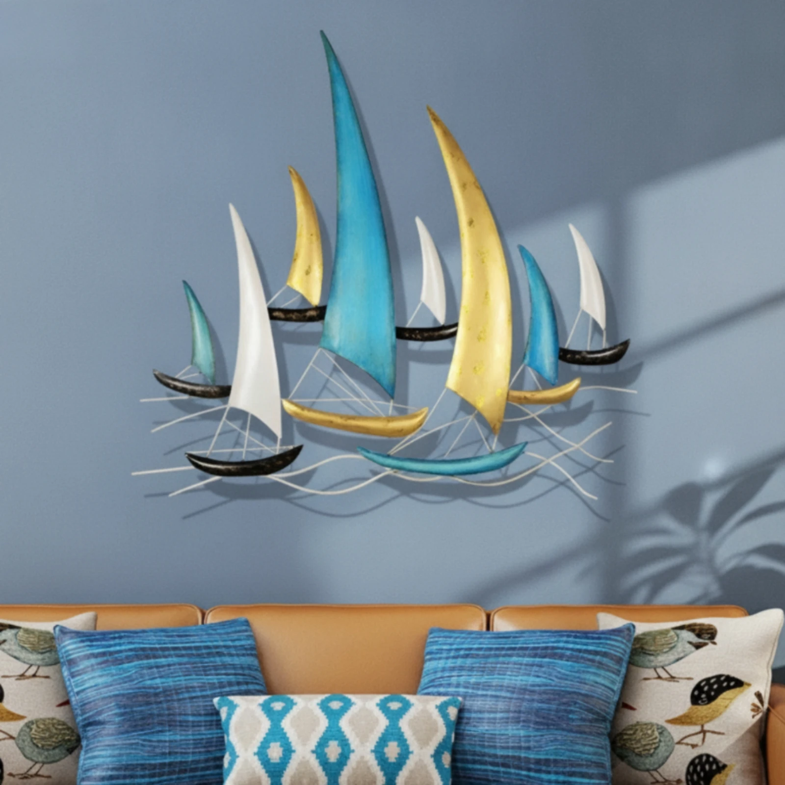 Metal Sailboat Wall Art Nautical Sailboat Wall Art Coastal Sculptural for Living Room, Entryway