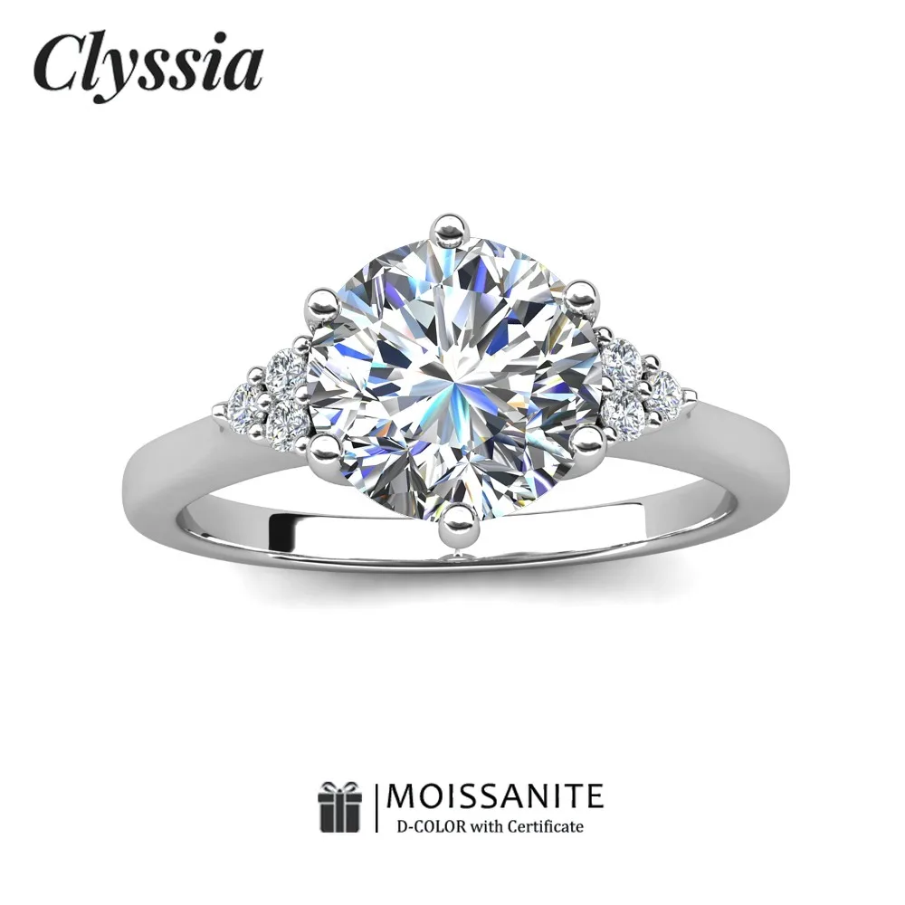

CLYSSIA Lab Grown Diamonds 925 Sterling Silver 1.0 CT Moissanite Ring 18k White Gold Plated Elegant Bride Jewelry Gift for Her