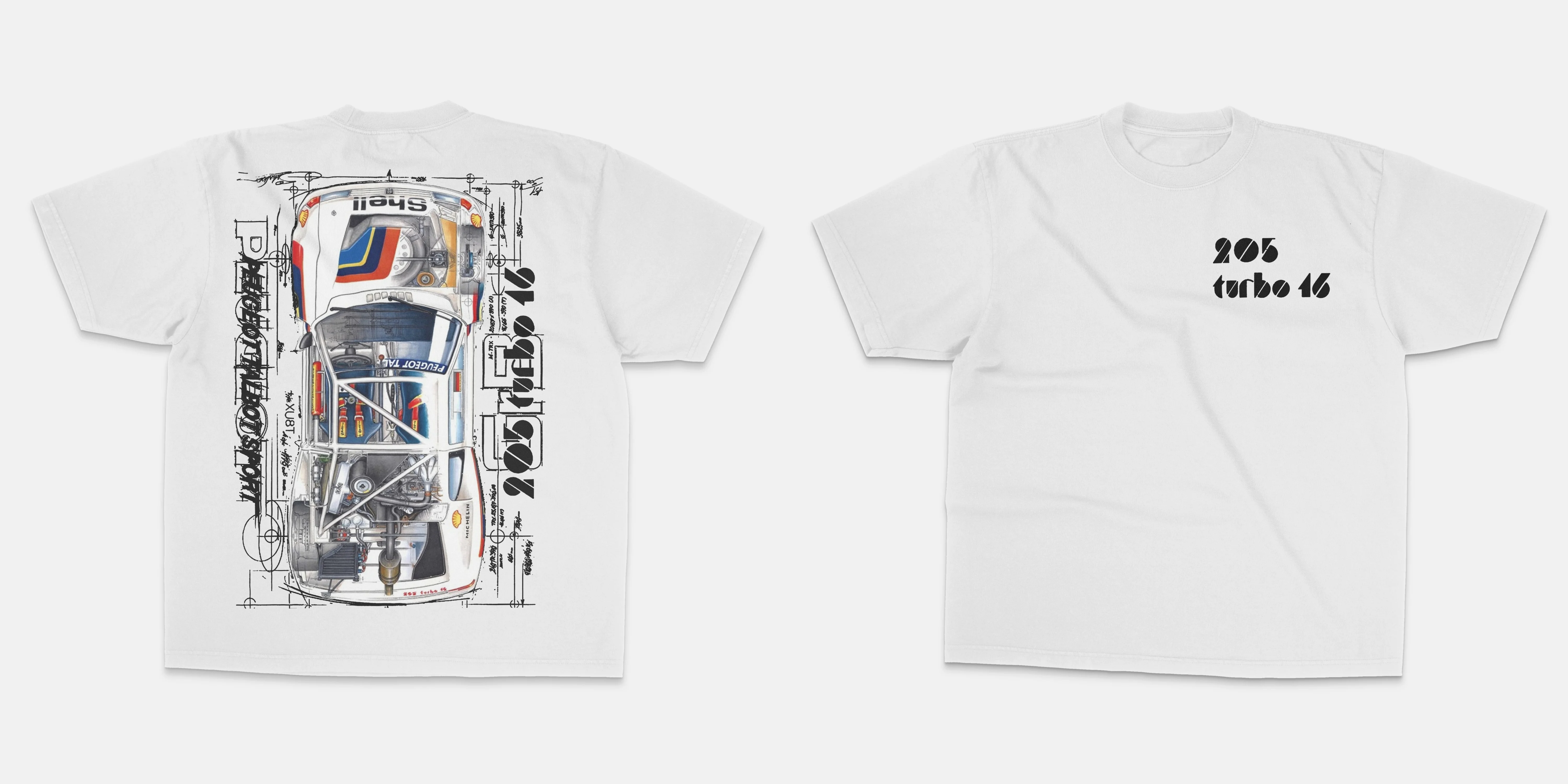 Art WRC Engineering Perspective Aesthetics 205 Turbo 16 JDM Retro Racing T-Shirt Baumwolle Grafik-T-Shirt Herren Damen Sommer Streetwear