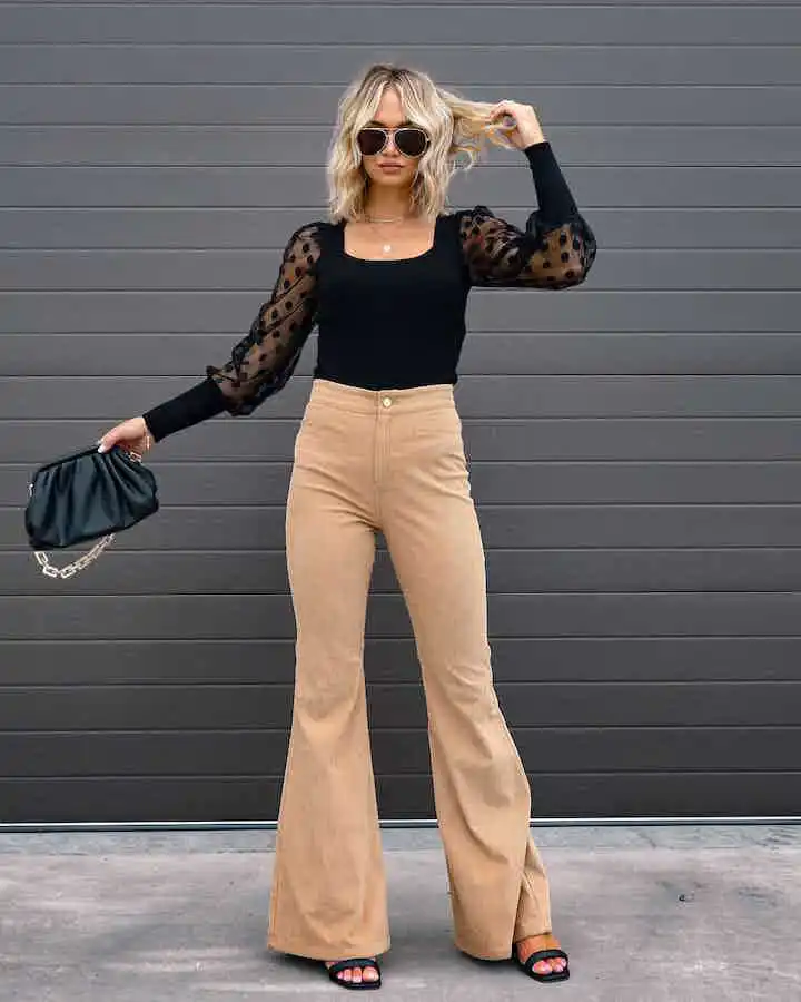 Fashionable Retro Women\'s Slightly Flared Pants Autumn And Winter Solid Color High Waist Button Slim Pants For Dating And Office