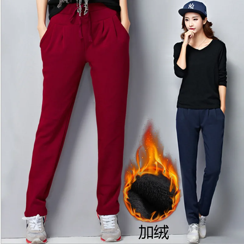 Winter new plus size casual harem pants6XL 5XL 4XL fashion ladies loose plus velvet padded feet casual solid color sports pants.