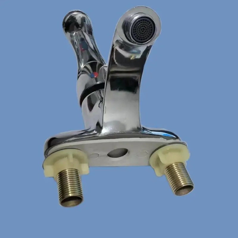 Hot and cold basin faucet, metal shell double hole three hole column basin faucet, household accessories