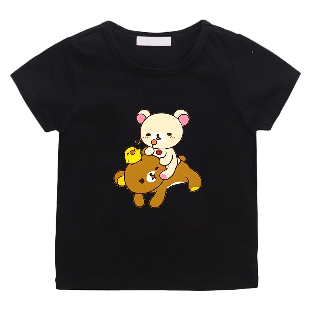 

Rilakkuma Bear Summer Graphic Kawaii T-shirt for Boys/Girls 100% Cotton Short Sleeve Cartoon Tee-shirt y2k one piece