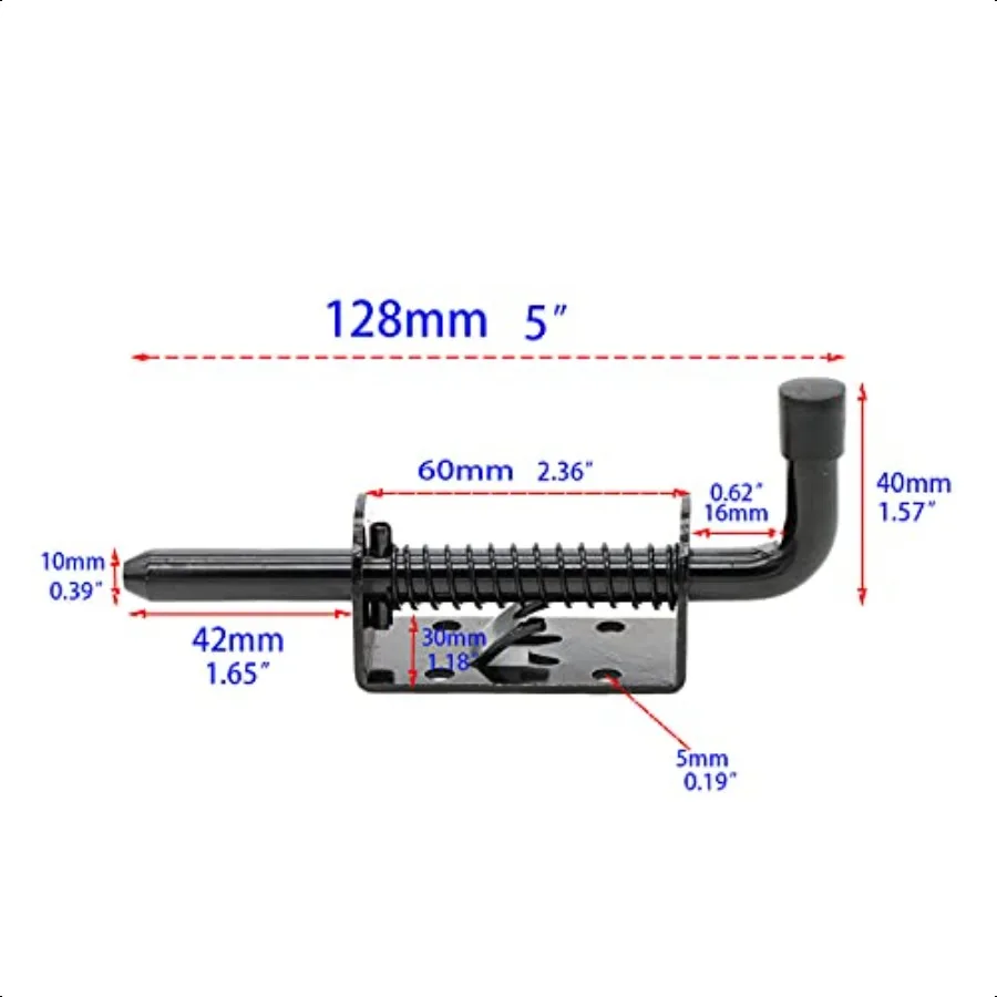 5 Inch Spring Loaded Latch Bolt Heavy Duty Spring Loaded Latch Pin Door Lock 1 2" Pin Shed 2 Black