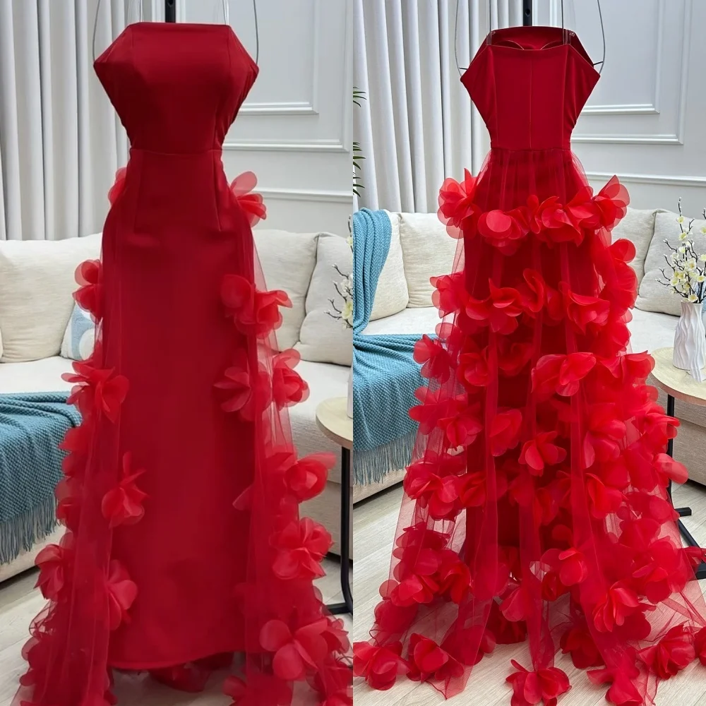 

Customized High Quality Intricate Charmeuse Handmade Flower Pleat Straight Strapless Long Dresses Bespoke Occasion Dresses Sexy