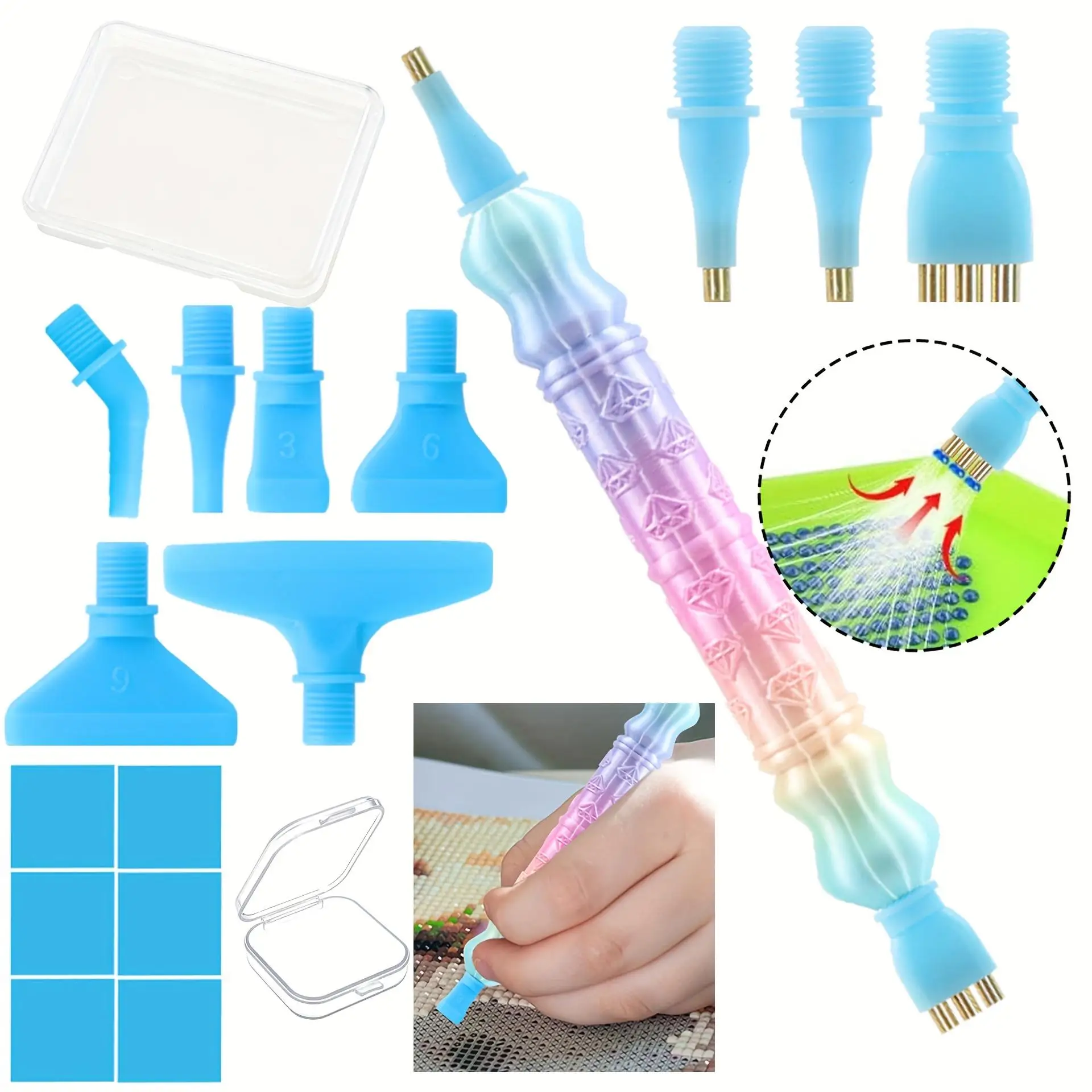 Diamond Painting Art Drill Pen Set, Includes 6 Screw-Tip Pens, 6 Adhesive Clay Sticks with Storage Box, and a Vacuum Diamond Pen Replacement Multi-Tool (1/1/3 Tips) - Compatible with Most Vacuum Pens and Diamond Dotting Sets, Used in Conjunction with Wax Diamond Art Accessory Tools, for Diamond Painting and Diamond Art view 5