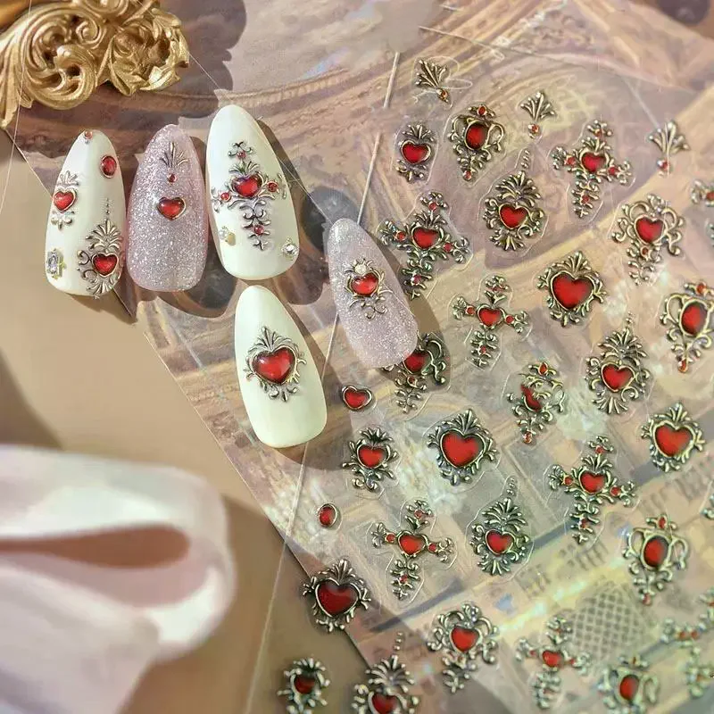 สติกเกอร์ติดเล็บลายเรโทรหลากสีสัน รูปทรงเรขาคณิต อัญมณี หยดน้ำ หัวใจ โบว์ ดวงจันทร์ ดาว ผีเสื้อ เส้น สำหรับตกแต่งเล็บ