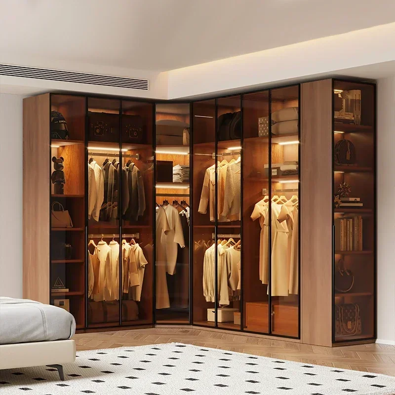 #Modern Glass Wardrobe Bedroom Household Combination Storagecabinet L-shaped Corner Cloakroom Closet Furniture Forclothes