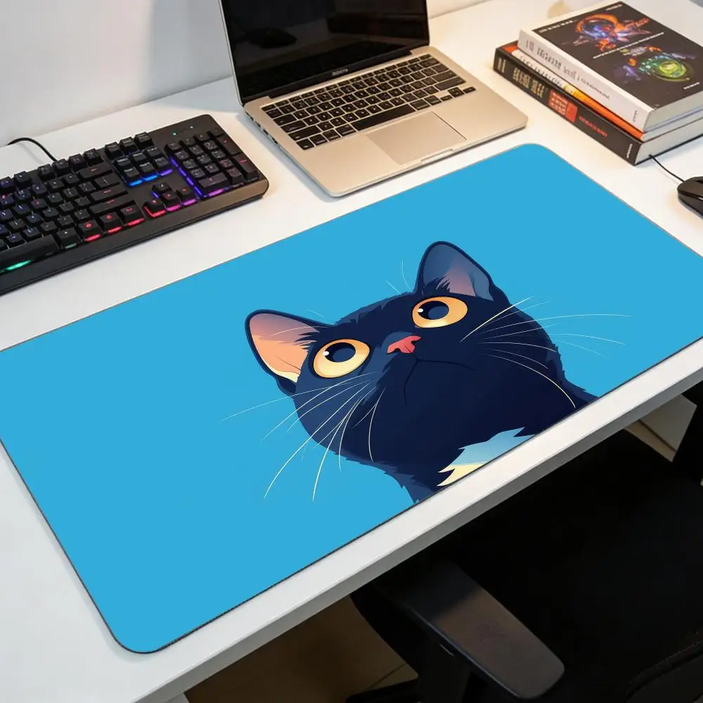 

Blue Cute Cat Mouse Pad,Desk Pad with Edge Locking Process,Washable Surface, Non-Slip Base Non-Slip Mat for Keyboard and Mouse