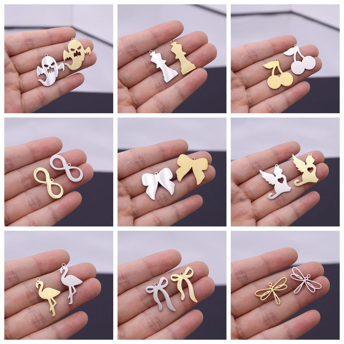 3pcs Ghost Charms DIY Earring Necklace Bracelet Chess Cherry Infinity Bow Flamingo Mountain Lock Pendant For Jewelry Making
