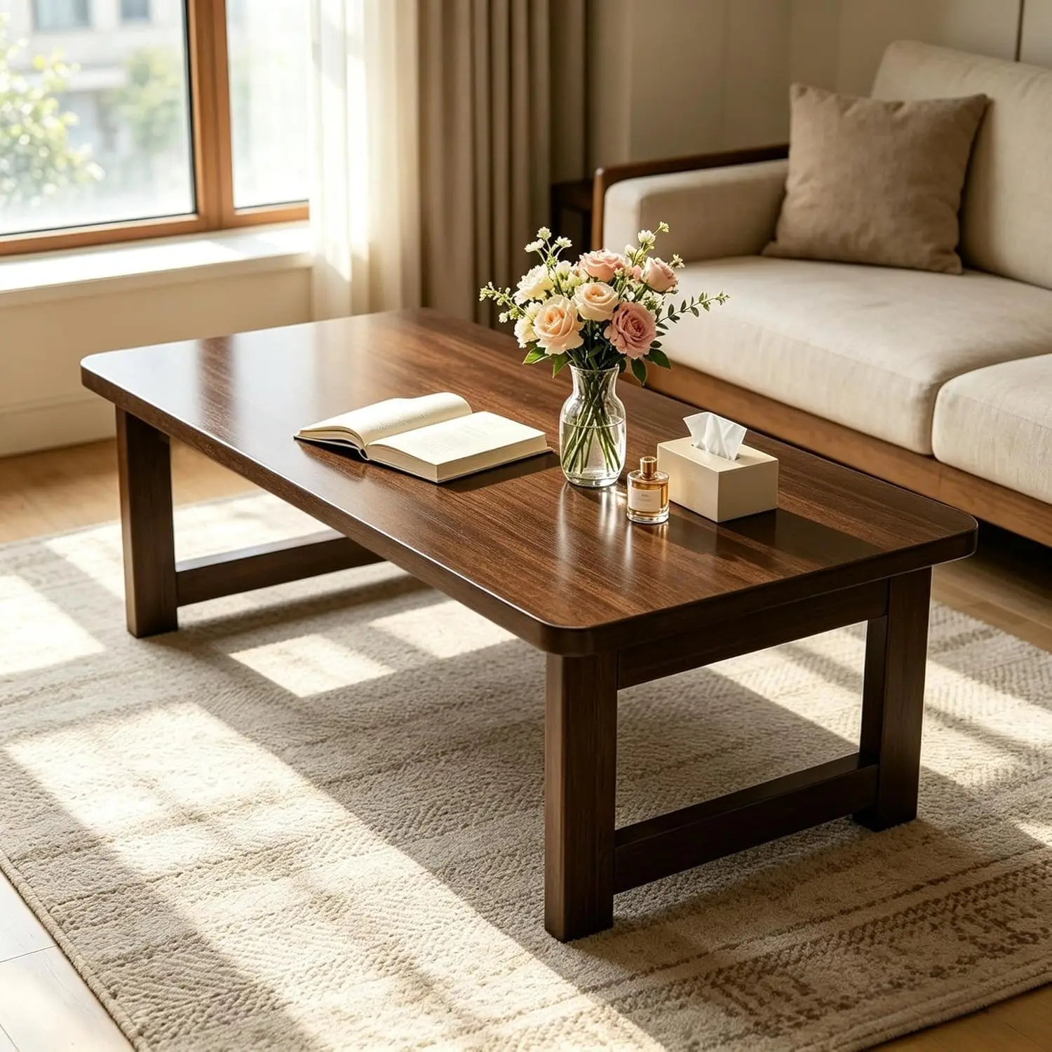 

Japanese Folding Floor Table, Natural Bamboo Low Desk, Versatile Coffee Table for Sitting Dining Tea Tatami, Space-Saving, No
