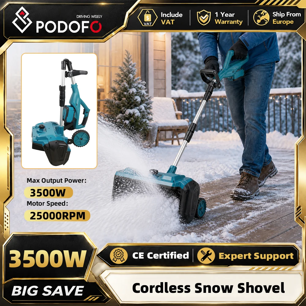 Spazzaneve elettrico Podofo con spazzola da 13 pollici, motore brushless, 3500 W, 25.000 giri/min, con 2 batterie, manico telescopico pieghevole, portata di 25,6 piedi, senza fili, ideale per la